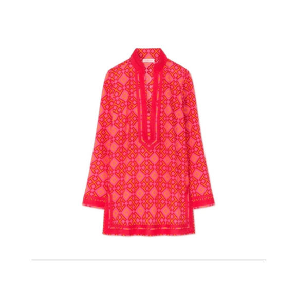 NWOT Tori Burch Honeysuckle Cotton Resortwear Printed Red Pink Tunic - Picture 2 of 7